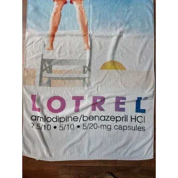 Vintage LOTREL Amlodipine Drug Rep Promo‎ Ad Beach Towel Pharmaceutical - Picture 2 of 10